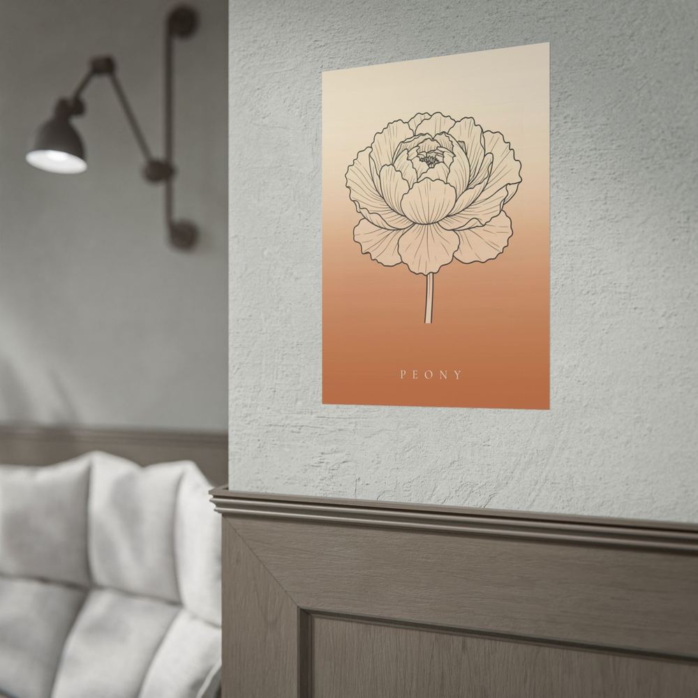 Pfingstrosen-Poster an einer Schlafzimmerwand